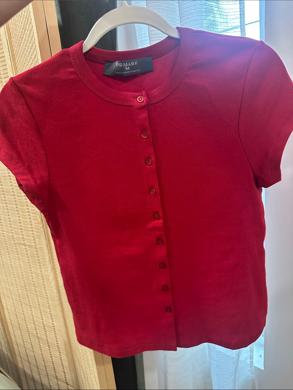 Primark Red Button-Front Short Sleeve Top